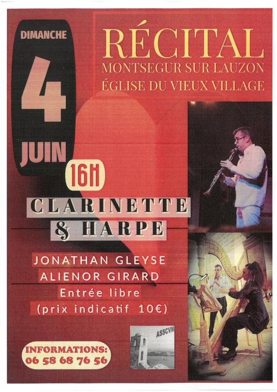RECITAL Harpe et Clarinette - Chapelle St Félix - Dimanche 4 juin 2023